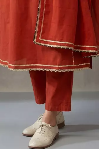 floral embroidered a-line cotton kurta & trousers sets