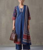 floral printed a-line cotton kurta & trousers sets