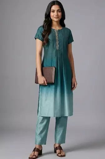 formal women ombre dyed pleated thread work kurta with trousers