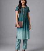 formal women ombre dyed pleated thread work kurta with trousers