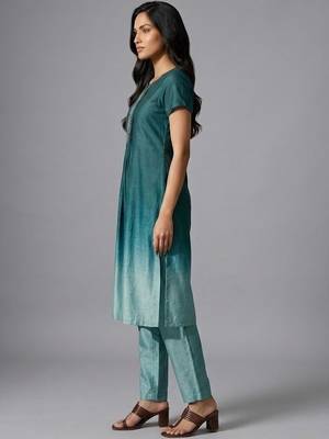 formal women ombre dyed pleated thread work kurta with trousers 2