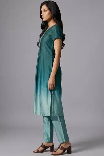 formal women ombre dyed pleated thread work kurta with trousers