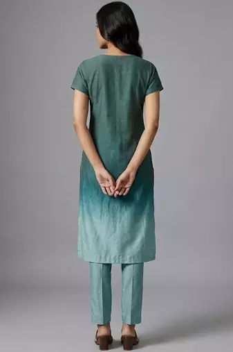 formal women ombre dyed pleated thread work kurta with trousers
