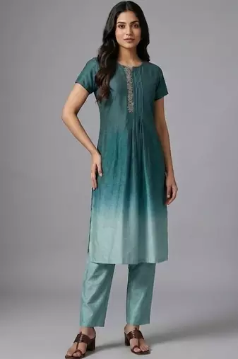 formal women ombre dyed pleated thread work kurta with trousers