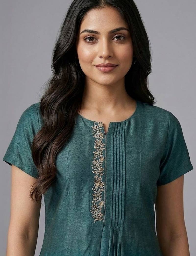 formal women ombre dyed pleated thread work kurta with trousers