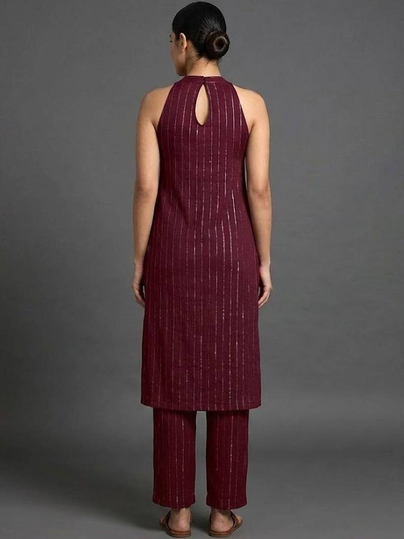 contemporary formal women striped regular silk crepe kurta with trousers