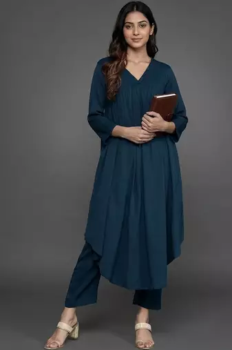 everyday classic women tiered silk crepe kurta with trousers