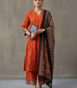 floral printed a-line cotton kurta & trousers sets