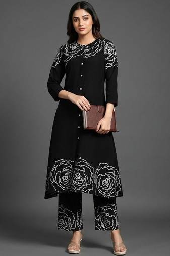 smart women floral printed regular cotton kurta with palazzos