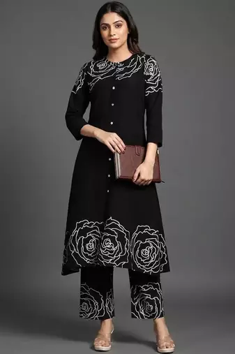 smart women floral printed regular cotton kurta with palazzos