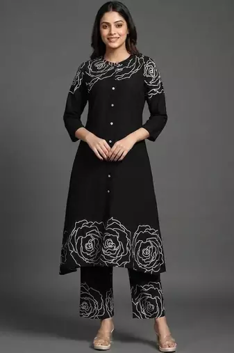 smart women floral printed regular cotton kurta with palazzos