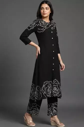 smart women floral printed regular cotton kurta with palazzos