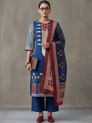 floral embroidered straight cotton kurta & trousers sets 1