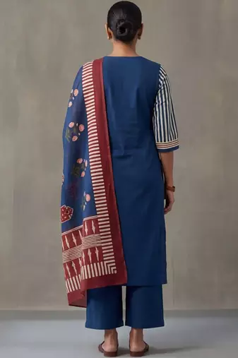 floral embroidered straight cotton kurta & trousers sets