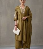 floral embroidered a-line cotton kurta & trousers sets
