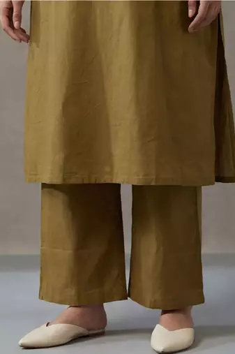 floral embroidered a-line cotton kurta & trousers sets