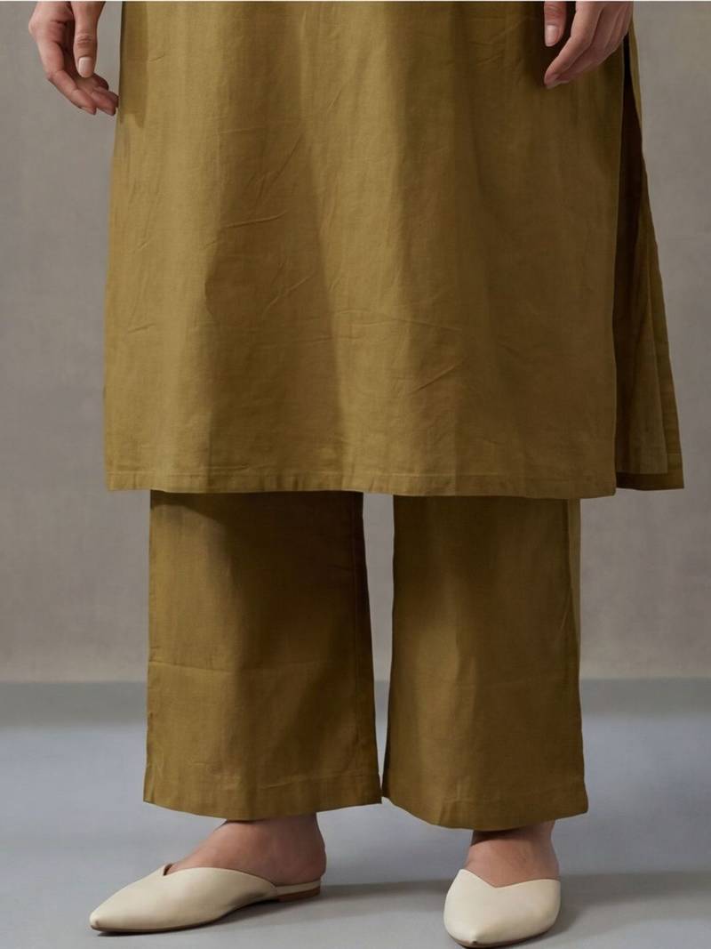 floral embroidered a-line cotton kurta & trousers sets