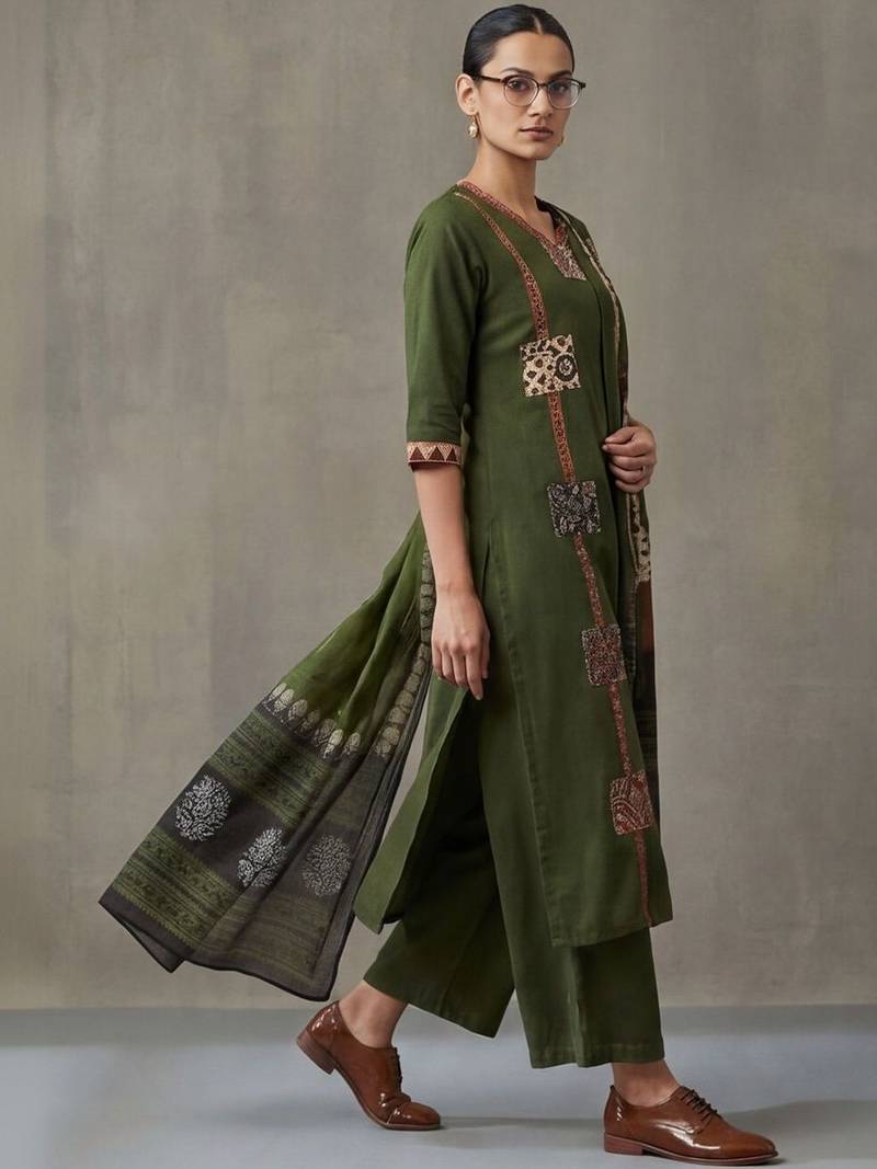 floral printed straight cotton kurta & trousers sets