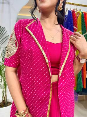 Bold pink blazer with drape skirt 4