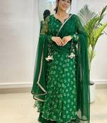 Emerald bandhej suit with umbrella flare plazzo