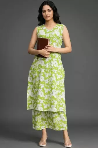 smart women floral printed regular kurta with palazzos