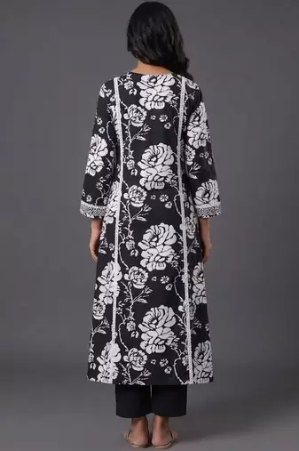 formal women floral printed panelled cotton kurta with trousers