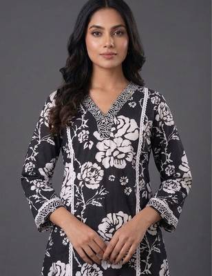 formal women floral printed panelled cotton kurta with trousers 6