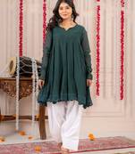 Emerald green crinkled peplum kurta set