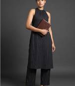 smart women striped regular silk crepe kurta with trousers