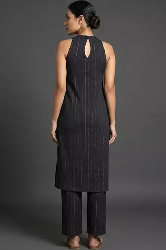 smart women striped regular silk crepe kurta with trousers