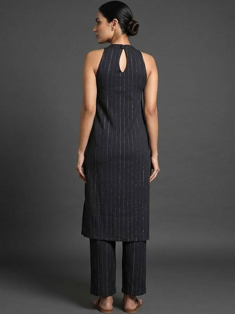 smart women striped regular silk crepe kurta with trousers