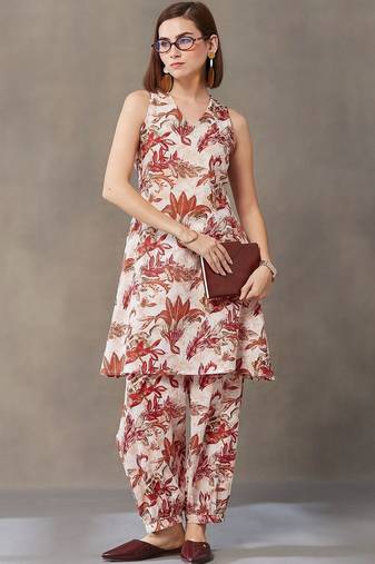 smart women ethnic motifs printed regular cotton kurta with harem pants