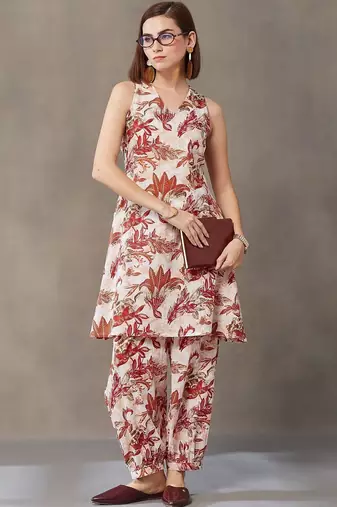 smart women ethnic motifs printed regular cotton kurta with harem pants