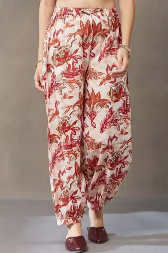 smart women ethnic motifs printed regular cotton kurta with harem pants