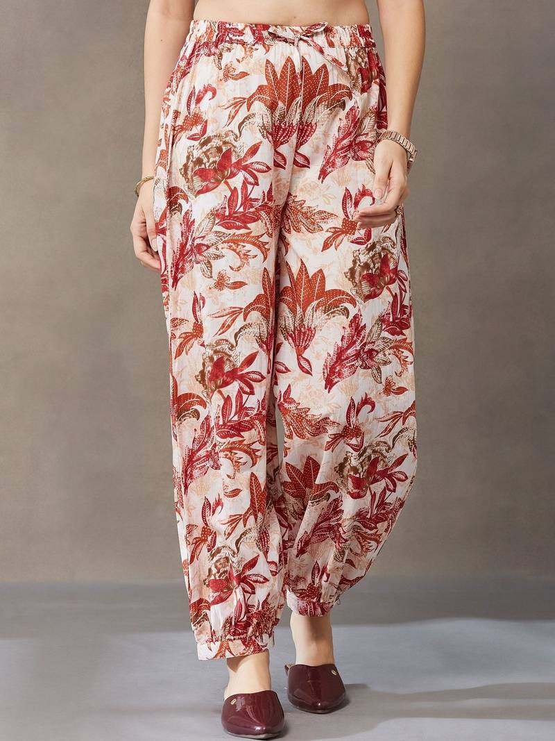 smart women ethnic motifs printed regular cotton kurta with harem pants