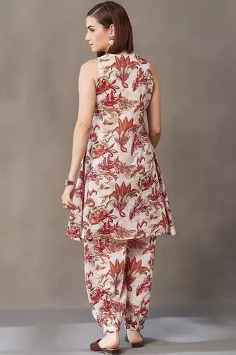 smart women ethnic motifs printed regular cotton kurta with harem pants