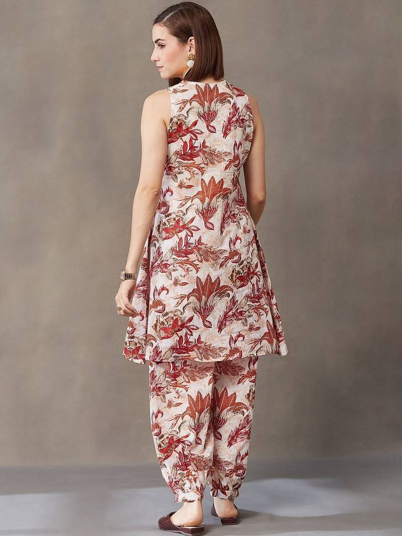 smart women ethnic motifs printed regular cotton kurta with harem pants