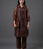 tailored women floral printed regular chanderi silk kurta with trousers