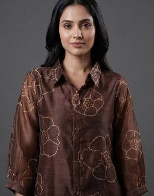 tailored women floral printed regular chanderi silk kurta with trousers 6