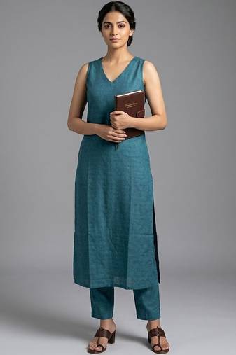 contemporary formal women regular kurta with trousers