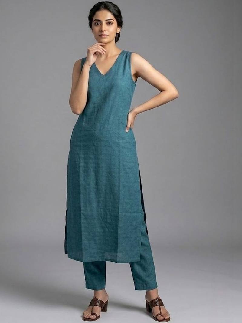 contemporary formal women regular kurta with trousers