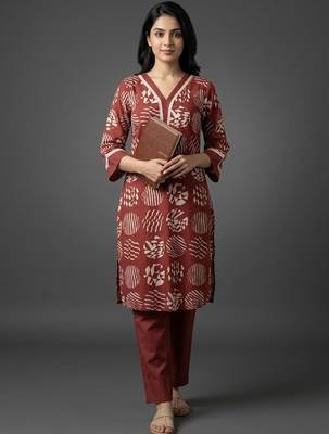 tailored women printed regular kurta with trousers 1