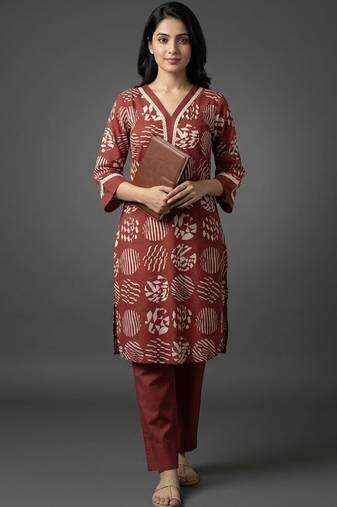 tailored women printed regular kurta with trousers