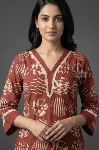 tailored women printed regular kurta with trousers