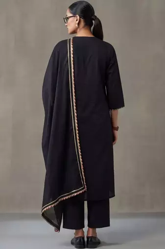 floral embroidered a-line cotton kurta & trousers sets