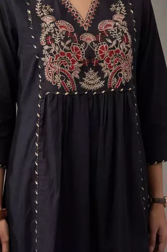 floral embroidered a-line cotton kurta & trousers sets