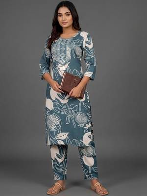 formal women floral printed regular thread work kurta with trousers 1