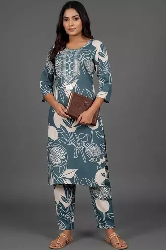 formal women floral printed regular thread work kurta with trousers