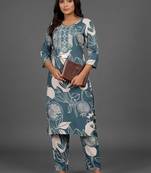 formal women floral printed regular thread work kurta with trousers