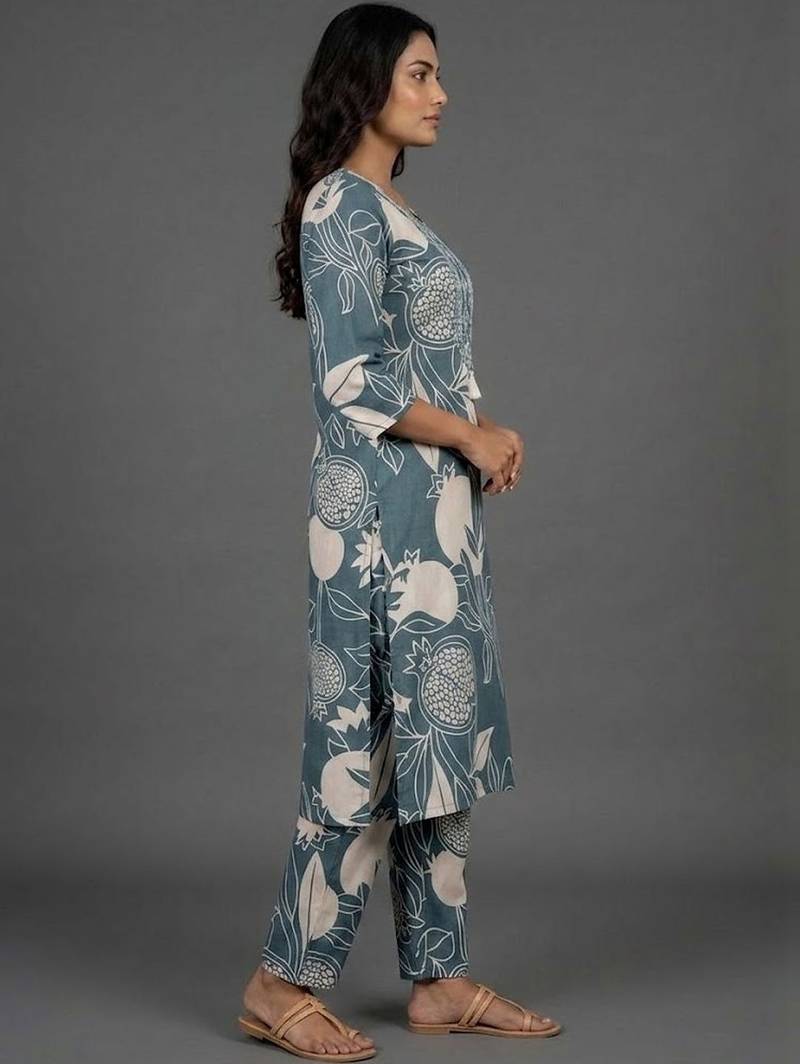 formal women floral printed regular thread work kurta with trousers
